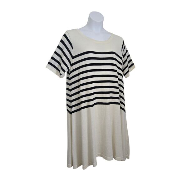 ASOS Curve 22 3X Off-White Black Stripe Trapeze Midi Dress Stretch Short Sleeve - Picture 2 of 10